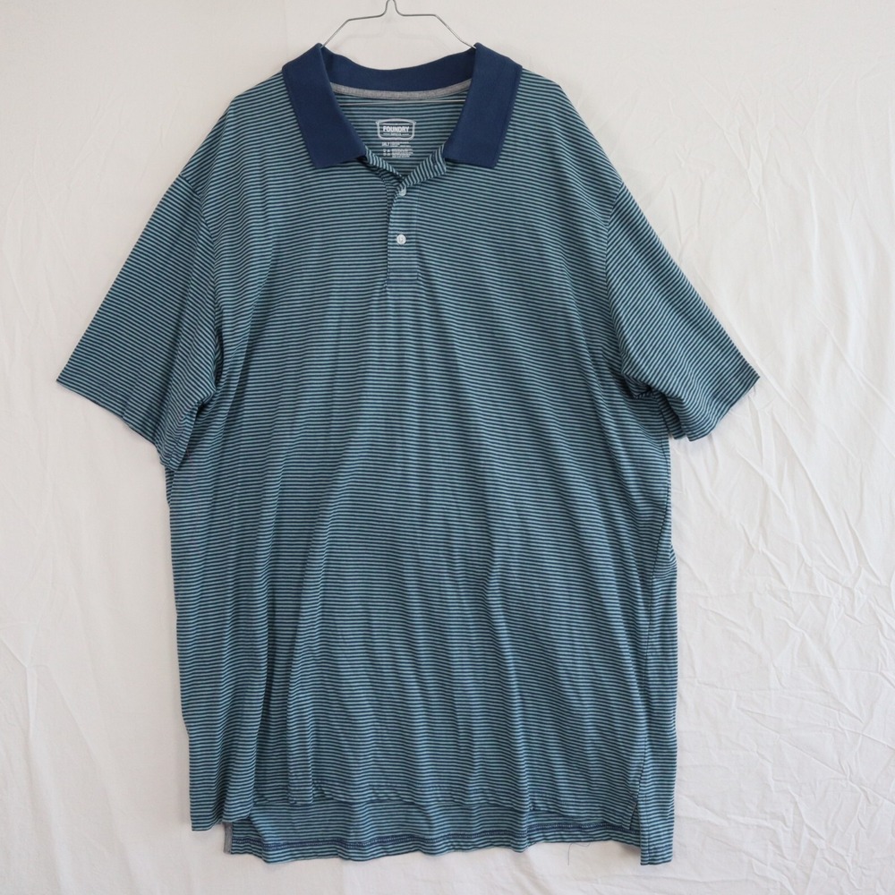 Foundry Supply Polo Shirt Mens 3XLT Tall Casual Knit Blue Striped Short Sleeve